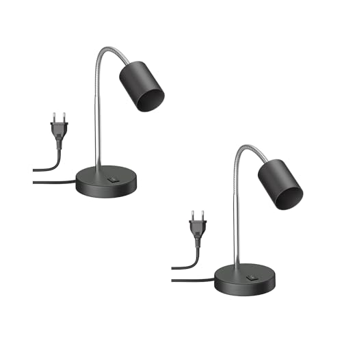 ledscom.de 2 Stück Tischlampe WAIKA, Schwanenhals, Schalter, schwarz, 1x GU10 max. 60W von ledscom.de