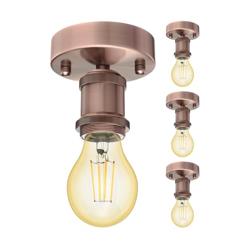 ledscom.de 4 Stück Vintage E27 Lampen-Fassung RETRA, bronze, rund, 100mm inkl. E27 Lampe 471lm Gold Vintage extra-warm-weiß von ledscom.de