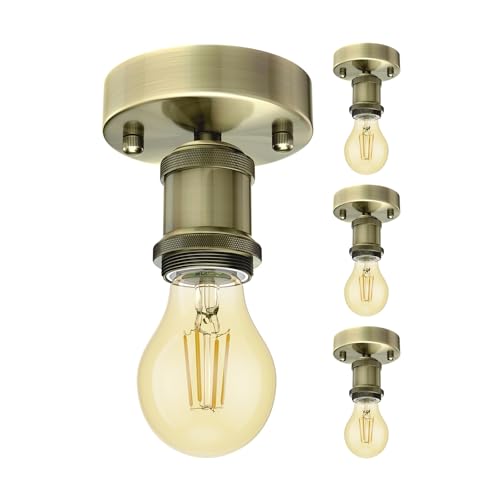 ledscom.de 4 Stück Vintage E27 Lampen-Fassung RETRA, gold, rund, 100mm inkl. E27 Lampe 471lm Gold Vintage extra-warm-weiß von ledscom.de