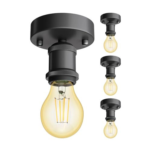 ledscom.de 4 Stück Vintage E27 Lampen-Fassung RETRA, schwarz, rund, 100mm inkl. E27 Lampe 471lm Gold Vintage extra-warm-weiß von ledscom.de