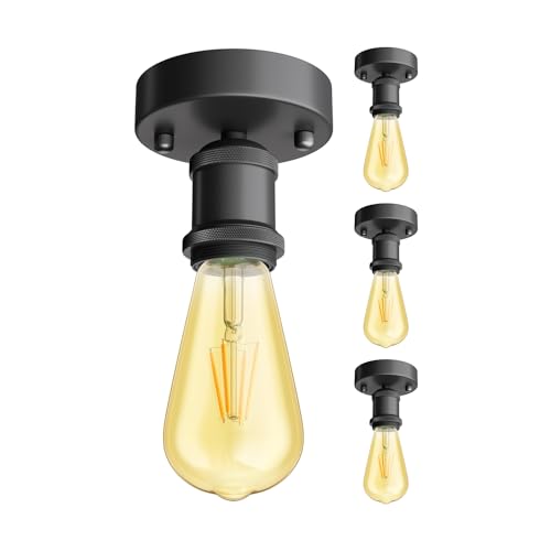 ledscom.de 4 Stück Vintage E27 Lampen-Fassung RETRA, schwarz, rund, inkl. E27 Lampe Vintage Retro gold 3,83W extra-warm-weiß 489lm von ledscom.de