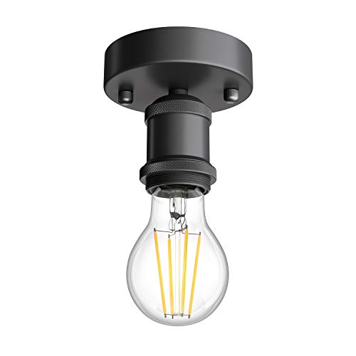ledscom.de Vintage E27 Lampen-Fassung RETRA, schwarz, rund, 100mm inkl. E27 LED Lampe 1020lm weiß, 3-Stufen Dimmen ohne Dimmer mit Lichtschalter von ledscom.de