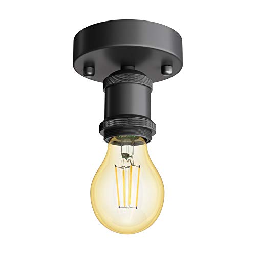 ledscom.de Vintage E27 Lampen-Fassung RETRA, schwarz, rund, 100mm inkl. E27 Lampe 471lm Gold Vintage extra-warm-weiß von ledscom.de