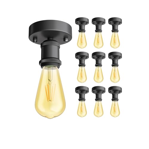 ledscom.de 10 Stück Vintage E27 Lampen-Fassung RETRA, schwarz, rund, inkl. E27 Lampe Vintage Retro gold 3,83W extra-warm-weiß 489lm von ledscom.de