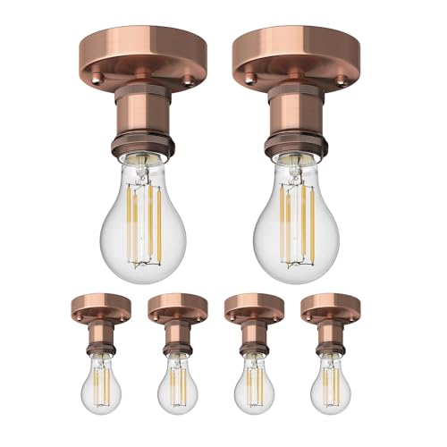 ledscom.de 6 Stück Vintage E27 Lampen-Fassung RETRA, bronze, rund, 100mm inkl. LED Lampe Filament 1600lm warmweiß von ledscom.de