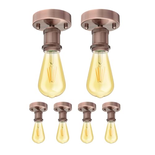 ledscom.de 6 Stück Vintage E27 Lampen-Fassung RETRA, bronze, rund, inkl. E27 Lampe Vintage Retro gold 3,83W extra-warm-weiß 489lm von ledscom.de