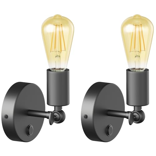 ledscom.de 2 Stück Vintage E27 Wand-Leuchte FETRO Schalter, schwarz, schwenkbar + LED Vintage gold max. 814lm extra-warmweiß 3-Stufen von ledscom.de