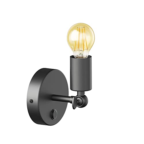 ledscom.de Vintage E27 Wand-Leuchte FETRO Schalter, schwarz, schwenkbar + LED Lampe gold max. 778lm, 3-Stufen dimmen, extra-warmweiß von ledscom.de