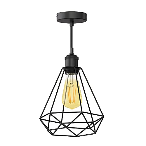 ledscom.de Vintage Pendelleuchte RETRA, schwarz, Käfig-Schirm + LED Lampe gold max. 814lm, 3-Stufen, extra-warmweiß von ledscom.de