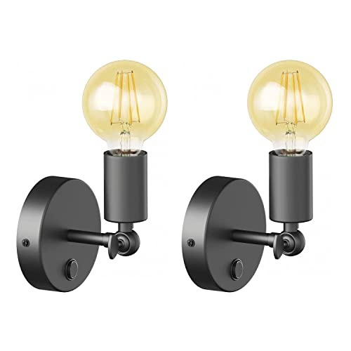 ledscom.de 2 Stück Vintage Wand-Leuchte FETRO Schalter, schwarz, schwenkbar + LED Lampe gold max. 818lm, 3-Stufen dimmen, extra-warmweiß von ledscom.de