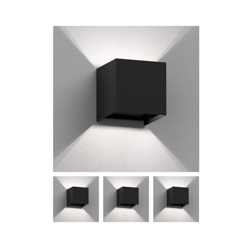 ledscom.de 4 Stück Wandleuchte CUBEL für außen, schwarz, IP65, Up & Downlight + LED Lampe 596lm, weiß von ledscom.de