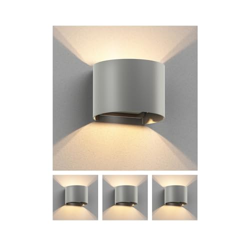 ledscom.de 4 Stück Wandleuchte RUNEL für außen, grau, IP65, Up & Downlight + LED Lampe 501lm, warmweiß von ledscom.de
