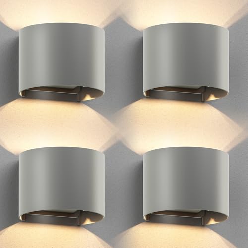 ledscom.de 4 Stück Wandleuchte RUNEL für außen, grau, IP65, Up & Downlight + LED Lampe 501lm, warmweiß von ledscom.de