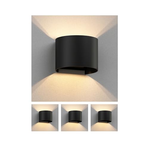 ledscom.de 4 Stück Wandleuchte RUNEL für außen, schwarz, IP65, Up & Downlight + LED Lampe 501lm, warmweiß von ledscom.de