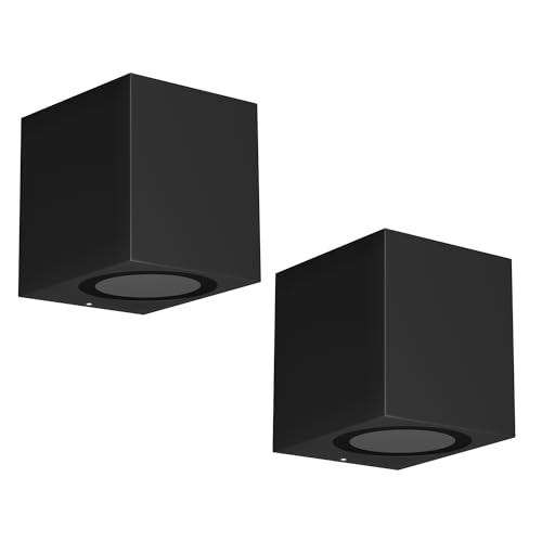 ledscom.de 2 Stück Wandleuchte ALSE Downlight für außen, schwarz, Aluminium, eckig, inkl. GU10 LED Lampe (warmweiß, 5,4W, 510lm, 50°) von ledscom.de