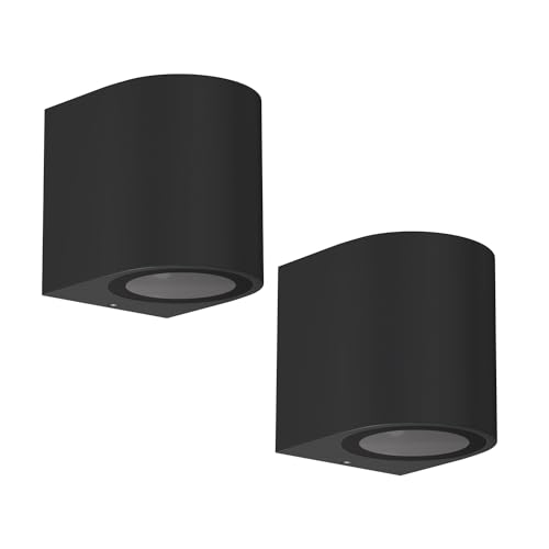 ledscom.de 2 Stück Wandleuchte ALSE Downlight für außen, schwarz, Aluminium, rund, inkl. GU10 LED Lampe, warmweiß, 3-Stufen Dimmen: 500lm/270lm/110lm von ledscom.de