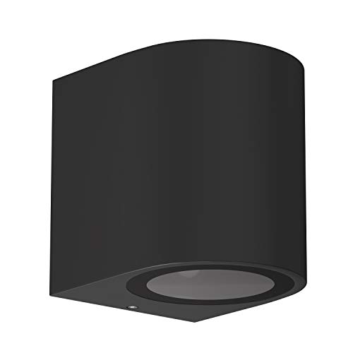 ledscom.de Wandleuchte ALSE Downlight für außen, schwarz, Aluminium, rund, inkl. GU10 LED Lampe (warmweiß, 5,4W, 510lm, 50°) von ledscom.de