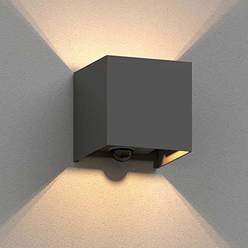 ledscom.de Wandleuchte CUBEL, Bewegungsmelder, für außen, anthrazit, IP65, Up & Downlight + LED Lampe 501lm, warmweiß von ledscom.de