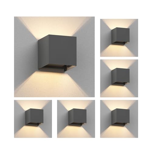 ledscom.de 6 Stück Wandleuchte CUBEL für außen, anthrazit, IP65, Up & Downlight + LED Lampe 501lm, warmweiß von ledscom.de