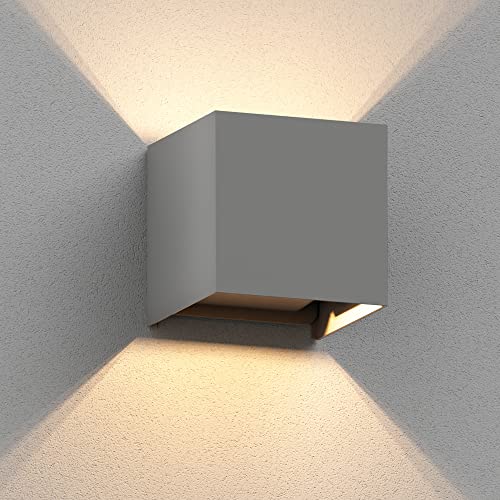 ledscom.de Wandleuchte CUBEL für außen, grau, IP65, Up & Downlight + LED Lampe 501lm, warmweiß von ledscom.de