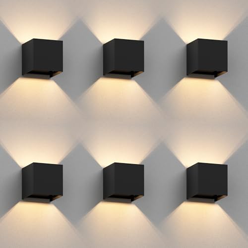 ledscom.de 6 Stück Wandleuchte CUBEL für außen, schwarz, IP65, Up & Downlight + LED Lampe 501lm, warmweiß von ledscom.de