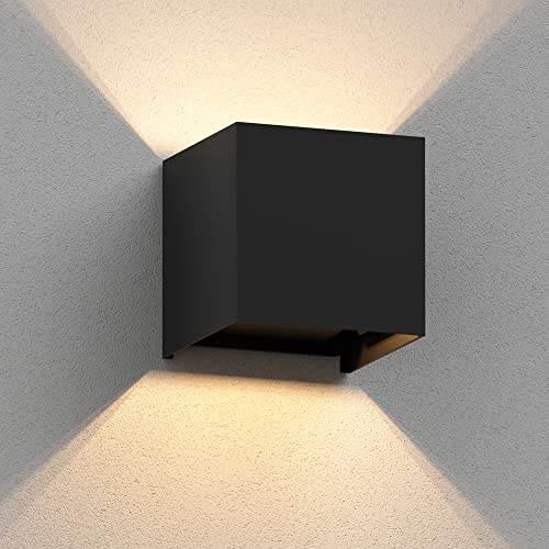 ledscom.de Wandleuchte CUBEL für außen, schwarz, IP65, Up & Downlight + LED Lampe max. 485lm, warmweiß von ledscom.de