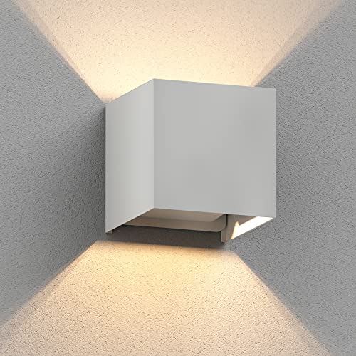ledscom.de Wandleuchte CUBEL für außen, weiß, IP65, Up & Downlight + LED Lampe 501lm, warmweiß von ledscom.de