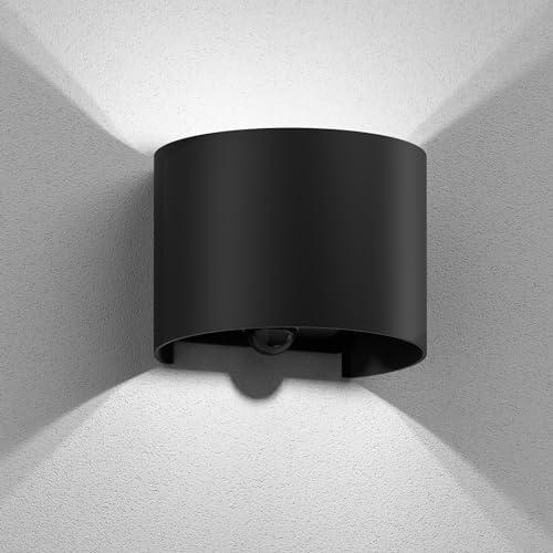 ledscom.de Wandleuchte RUNEL, Bewegungsmelder, für außen, schwarz, IP65, Up & Downlight + LED Lampe 596lm, weiß von ledscom.de