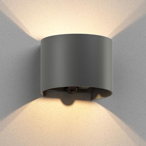 ledscom.de Wandleuchte RUNEL für außen, IP65, Up-/Downlight, Bewegungsmelder, anthrazit matt, rund, 1x G9 max. 10W von ledscom.de