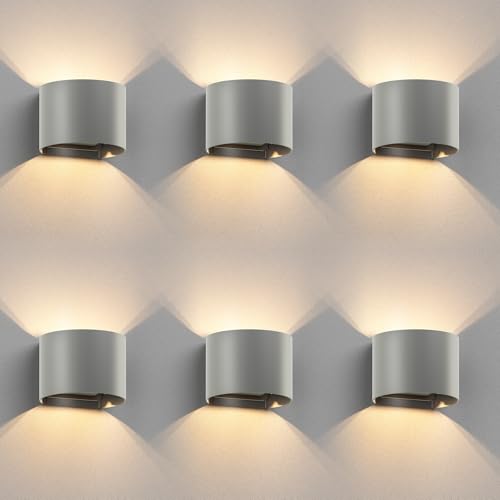 ledscom.de 6 Stück Wandleuchte RUNEL für außen, IP65, Up-/Downlight, grau matt, rund, 1x G9 max. 10W von ledscom.de