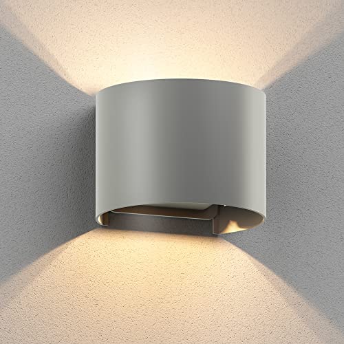 ledscom.de Wandleuchte RUNEL für außen, grau, IP65, Up & Downlight + LED Lampe 501lm, warmweiß von ledscom.de