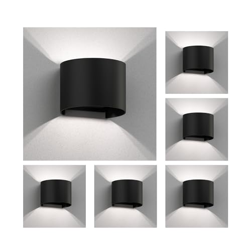 ledscom.de 6 Stück Wandleuchte RUNEL für außen, schwarz, IP65, Up & Downlight + LED Lampe 596lm, weiß von ledscom.de