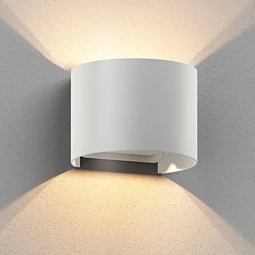 ledscom.de Wandleuchte RUNEL für außen, weiß, IP65, Up & Downlight + LED Lampe 501lm, warmweiß von ledscom.de