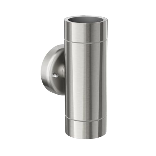 ledscom.de Wandleuchte WEDO für außen, chrom matt Edelstahl IP44 Up & Downlight + 2 LED Lampen weiß 10,6W je 504lm von ledscom.de