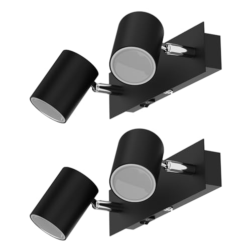 ledscom.de 2 Stück Wandspot WAIKA, zweiflammig, mit Schalter, schwarz matt, inkl. LED GU10 Lampen je 450lm warmweiß von ledscom.de