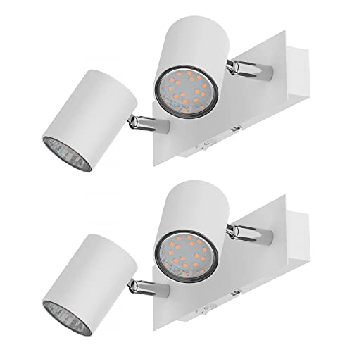 ledscom.de 2 Stück Wandspot WAIKA, zweiflammig, mit Schalter, weiß matt, inkl. GU10 LED Lampen je 227lm warmweiß von ledscom.de