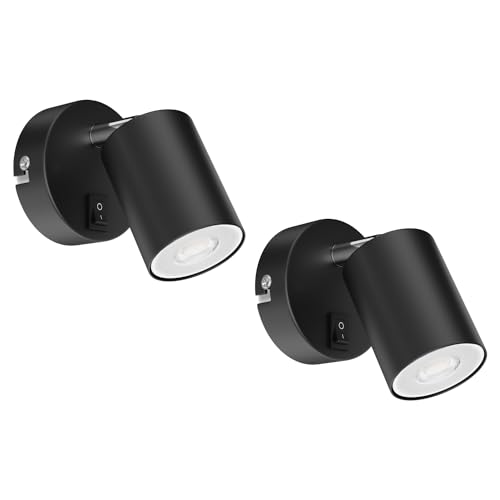 ledscom.de 2 Stück Wandspot WAIKA, einflammig, mit Schalter, GU10, schwarz matt, inkl. 535lm LED GU10 Lampe, weiß von ledscom.de