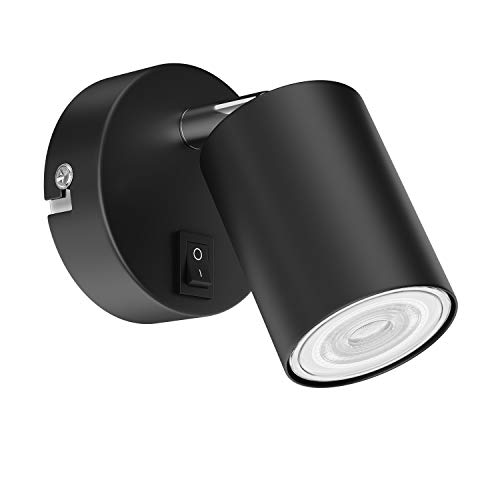 ledscom.de Wandspot WAIKA, einflammig, mit Schalter, GU10, schwarz matt, inkl. GU10 LED Lampe (weiß, 5,3W, 504lm, 50°) von ledscom.de