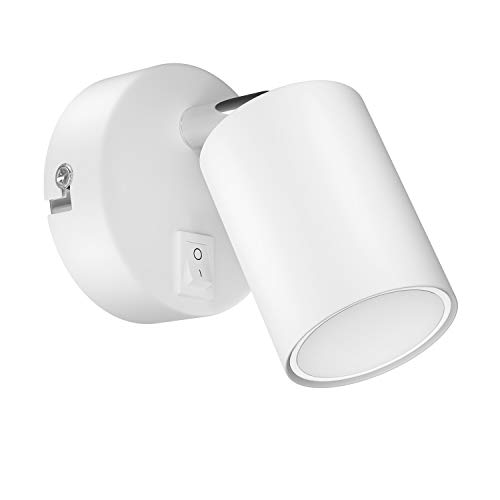 ledscom.de Wandspot WAIKA mit Schalter weiß matt + GU10 LED Lampe 3-Stufen Dimmen ohne Dimmer mit Lichtschalter: je max. 609lm von ledscom.de