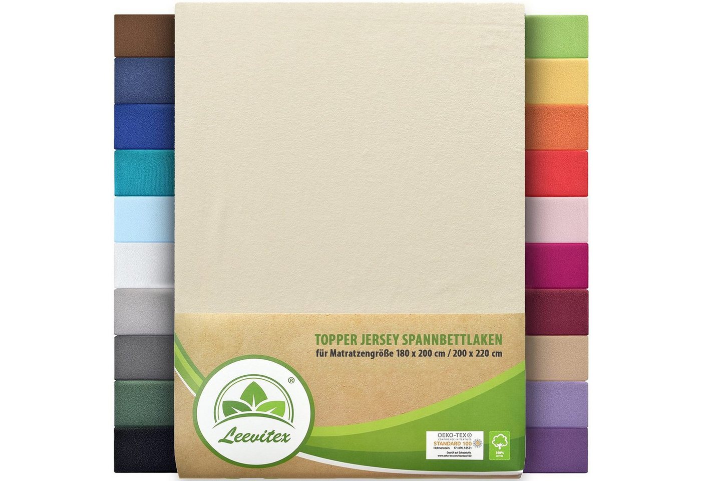 Spannbettlaken Topperbezug Premium Plus, leevitex®, Gummizug: rundum, extra schwere Ausführung, 180x200 - 200x220 cm, 100% Mako-Baumwolle von leevitex®