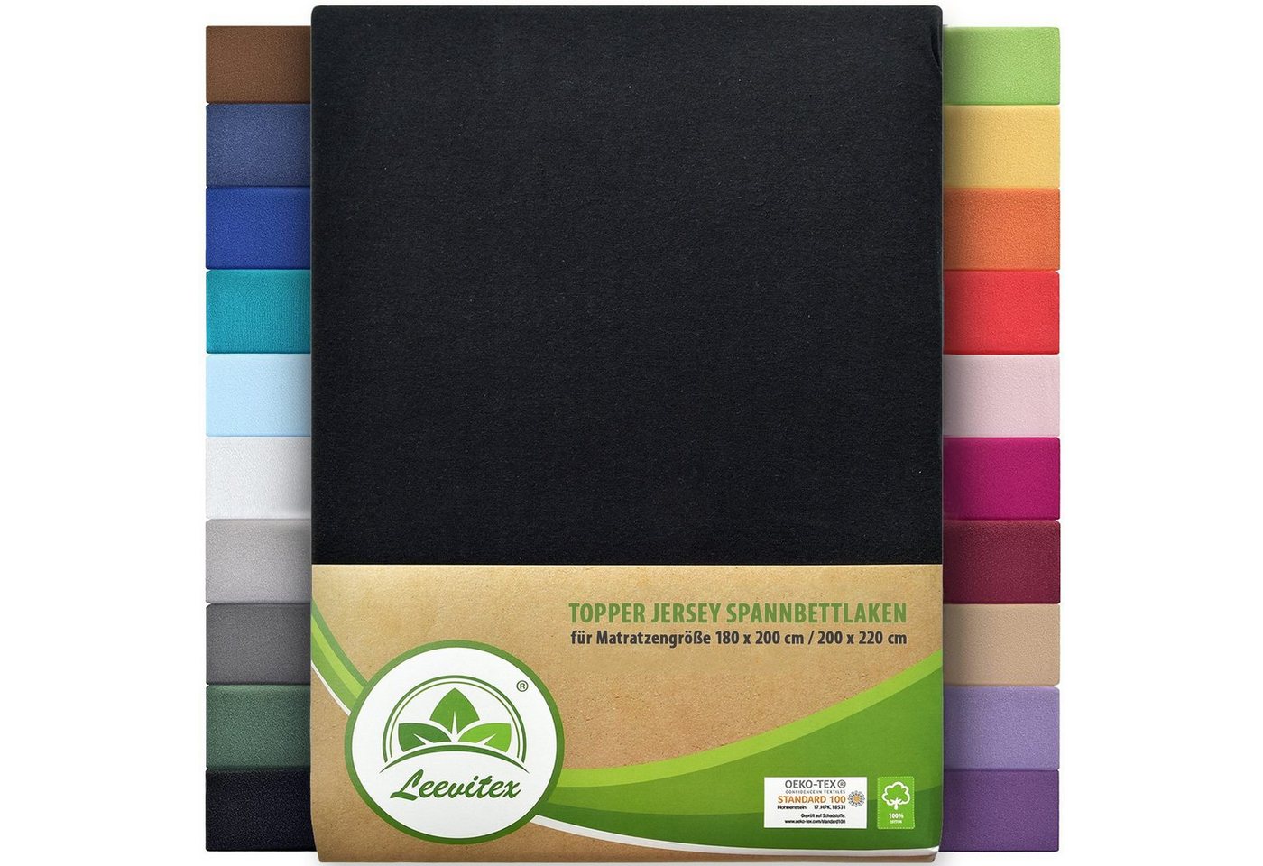 leevitex® Spannbettlaken für Topper 180x200–200x220 cm – schwerer Jersey, weich & pflegeleicht, Gummizug: rundum, extra schwere Ausführung, 180x200 - 200x220 cm, 100% Mako-Baumwolle von leevitex®