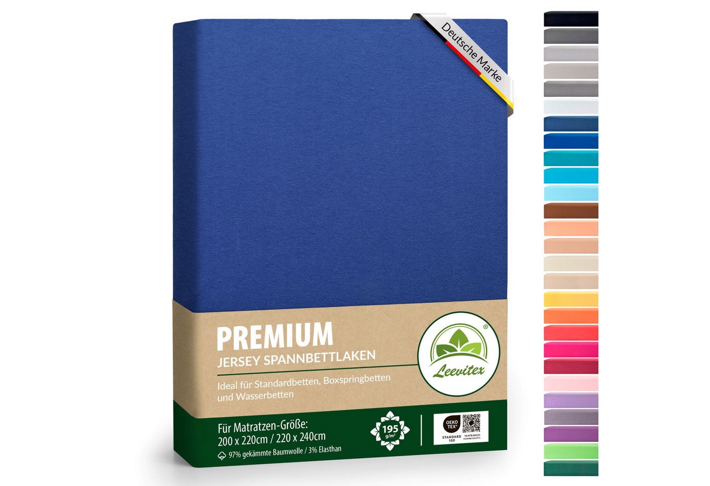 leevitex® Spannbettlaken Premium 195, Gummizug: Rundum, blickdicht, Anti-Pilling, 97% Baumwolle, 3% Elasthan, 40 cm Steg von leevitex®