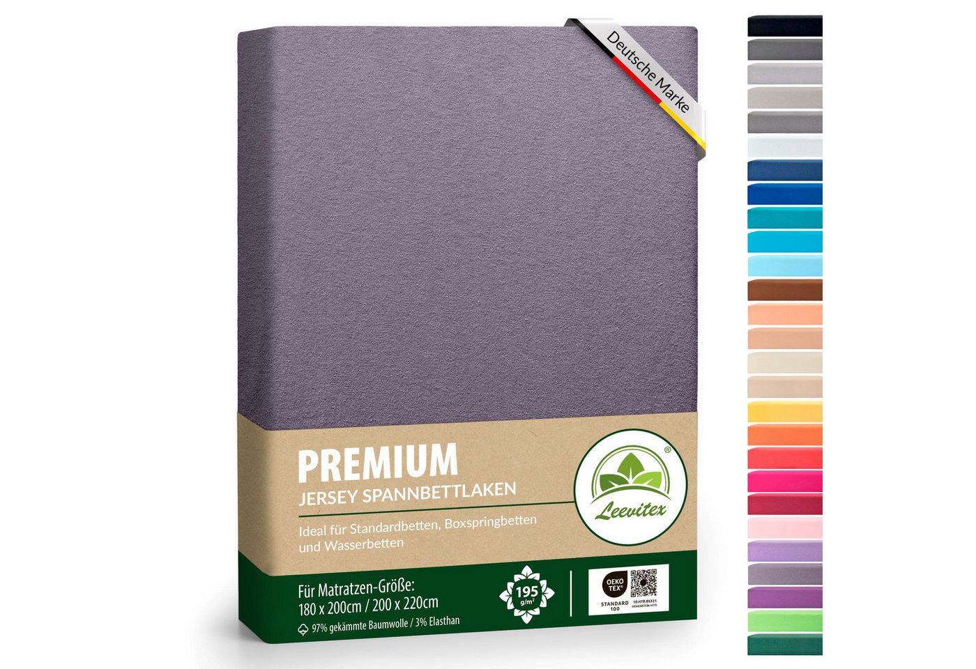 leevitex® Spannbettlaken Premium 195, Gummizug: Rundum, blickdicht, Anti-Pilling, 97% Baumwolle, 3% Elasthan, 40 cm Steg von leevitex®