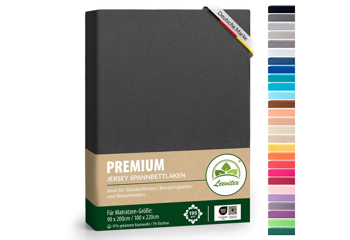 leevitex® Spannbettlaken Premium Spannbettlaken, 97% Mako-Jersey-Baumwolle und 3% Elasthan, Gummizug: rundum, blickdicht, Anti-Pilling, 97% Baumwolle, 3% Elasthan, 40 cm Steg von leevitex®