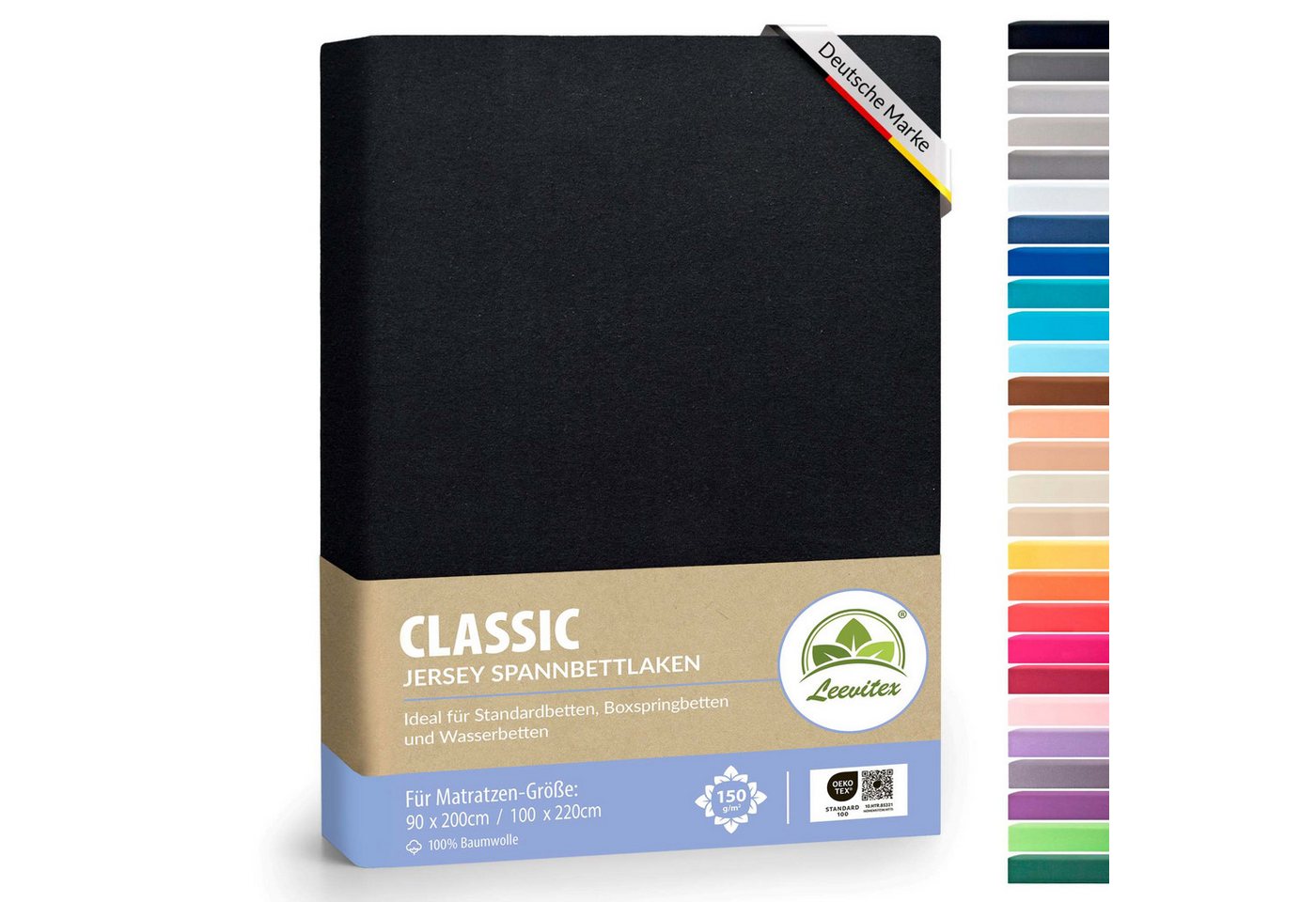 leevitex® Spannbettlaken Spannbettlaken Schwarz 1er Pack 90x200 - 100x220, Mako-Jersey, Gummizug: rundum, (1 Stück) von leevitex®