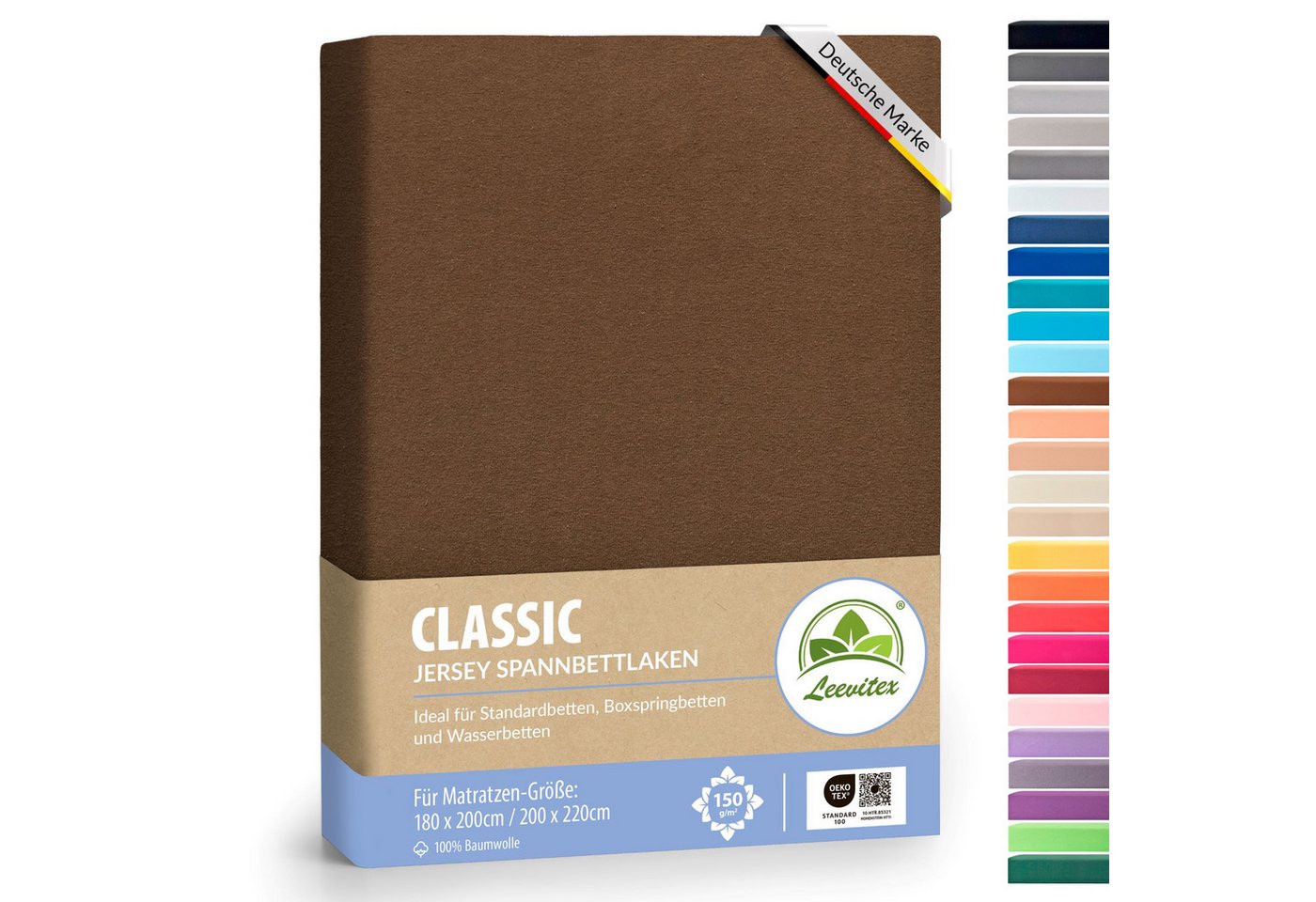 leevitex® Spannbettlaken Spannbettlaken Boxspringbett & Wasserbett Spannbettlaken 150 g/m², Gummizug: rundum, Mako-Baumwolle, ÖkoTex, 180x200 – 200x220 cm + 40 cm Steg von leevitex®