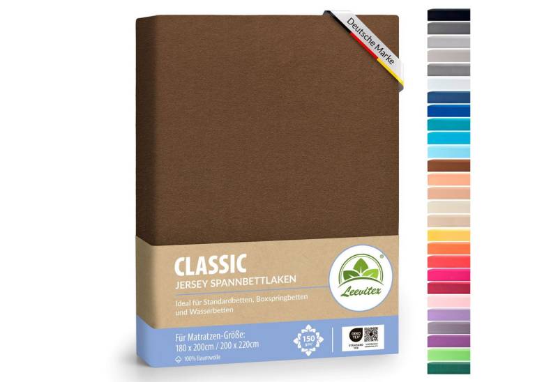 leevitex® Spannbettlaken Spannbettlaken Boxspringbett & Wasserbett Spannbettlaken 150 g/m², Gummizug: rundum, Mako-Baumwolle, ÖkoTex, 180x200 – 200x220 cm + 40 cm Steg von leevitex®