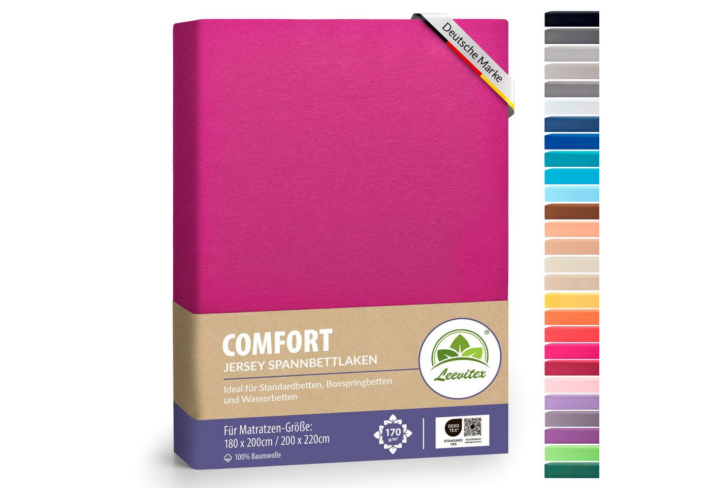 leevitex® Spannbettlaken Spannbettlaken Boxspringbett & Wasserbett Spannbettlaken 170 g/m², Gummizug: rundum, Mako-Baumwolle, sehr robust, 180x200 – 200x220 cm + 40 cm Steg von leevitex®