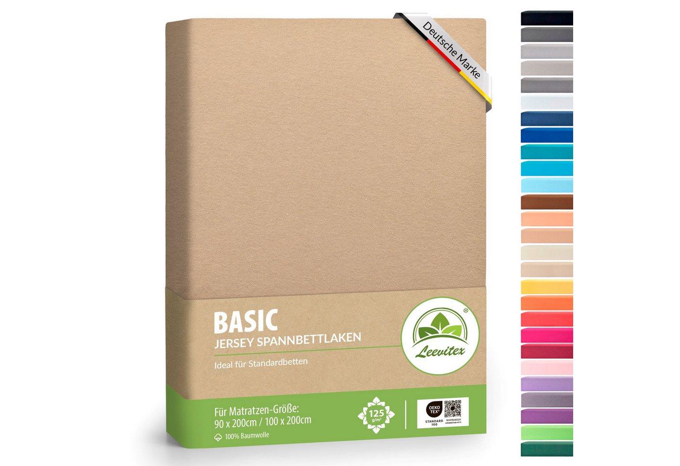 leevitex® Spannbettlaken Spannbettlaken Classic Jersey, Jersey-Baumwolle, Gummizug: rundum, (1 Stück), 100% Baumwolle, anschmiegsam & dehnbar, diverse Größen und Farben von leevitex®
