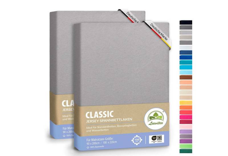 leevitex® Spannbettlaken Spannbettlaken Grau 2er Pack 90x200 - 100x220, Mako-Jersey, Gummizug: rundum, (2 Stück), OEKO-TEX® STANDARD 100 zertifiziert von leevitex®